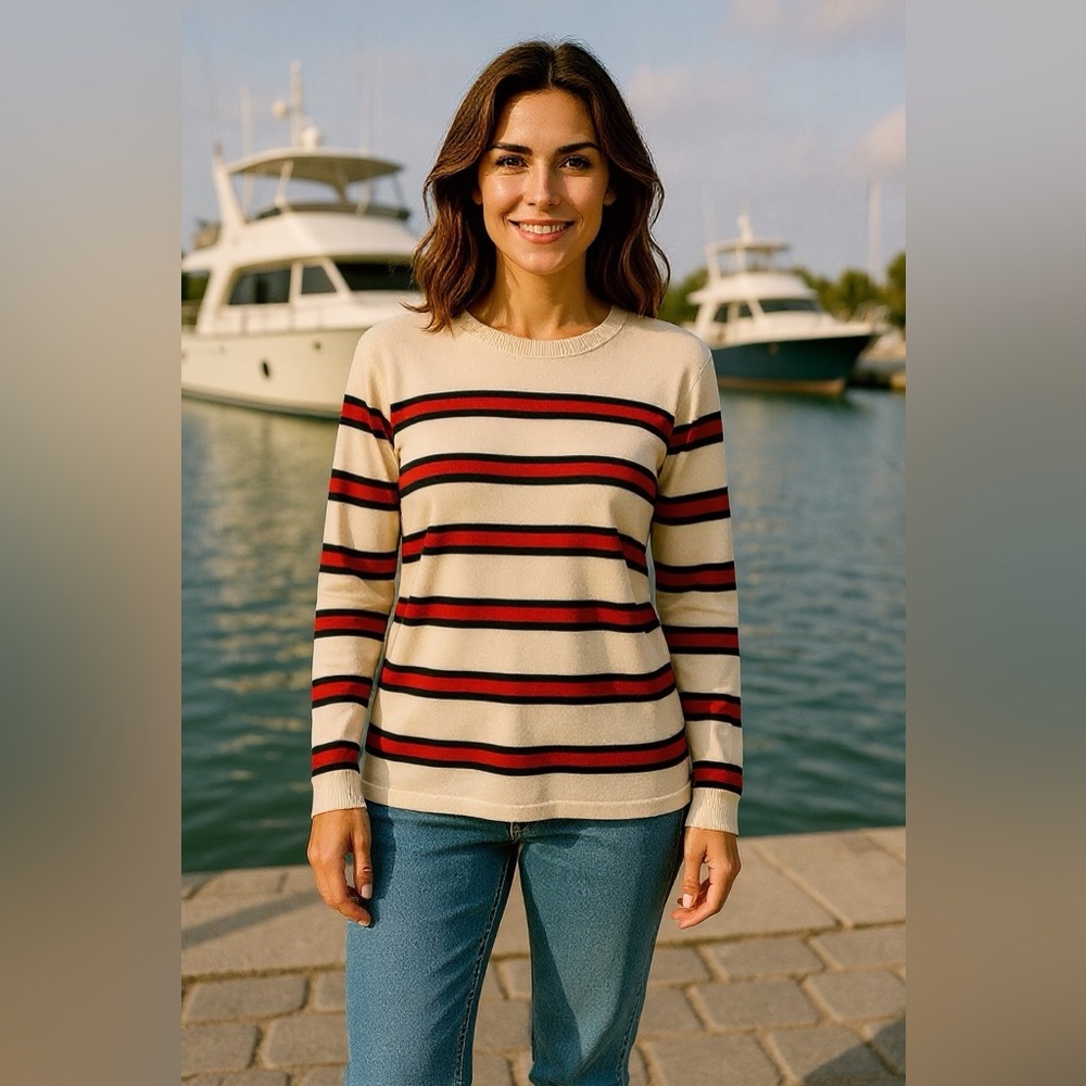 Express | Size M | Cream sweater w/ red & black stripes |